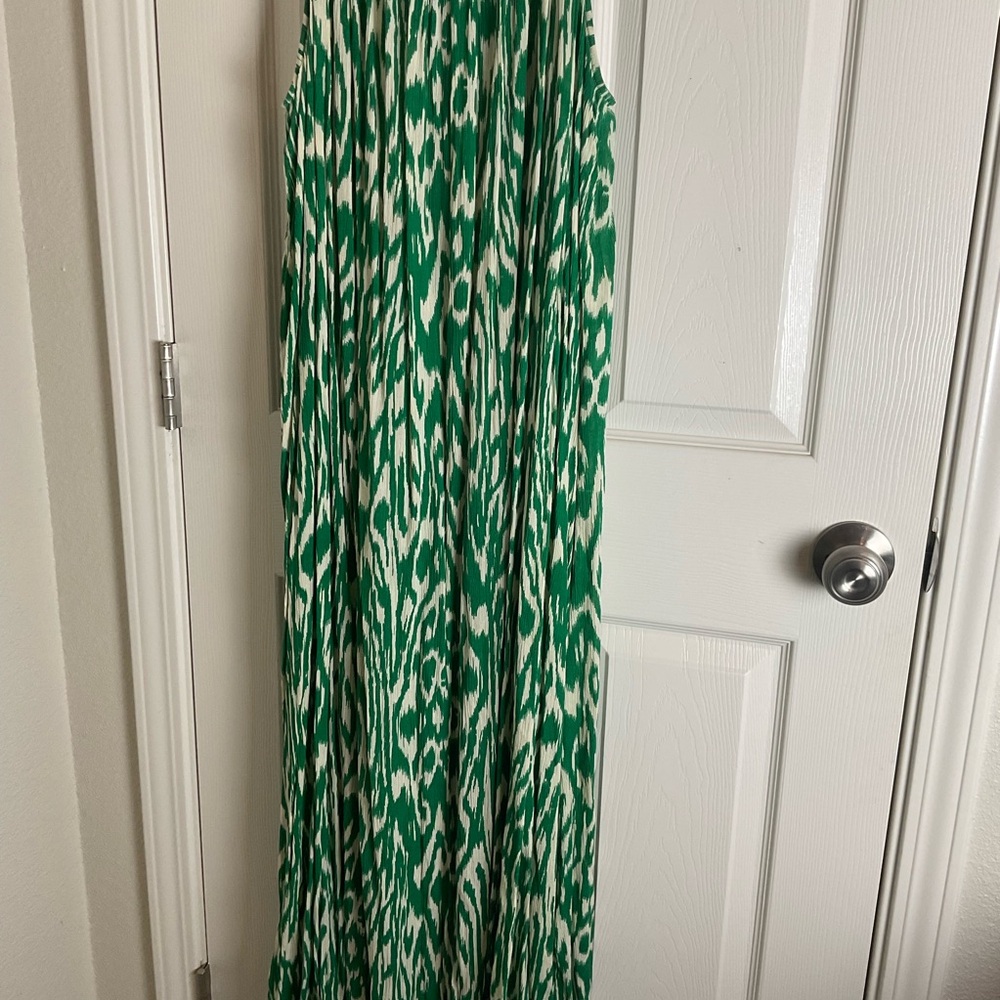 Denim 24/7 Boho Green Ikat Maxi Dress Beaded Neckline 22W - Picture 8 of 10